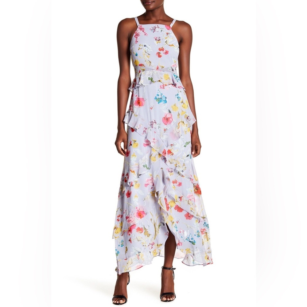 Rachel Roy purple lavender floral garden party ruffle maxi dress - Picture 2 of 16